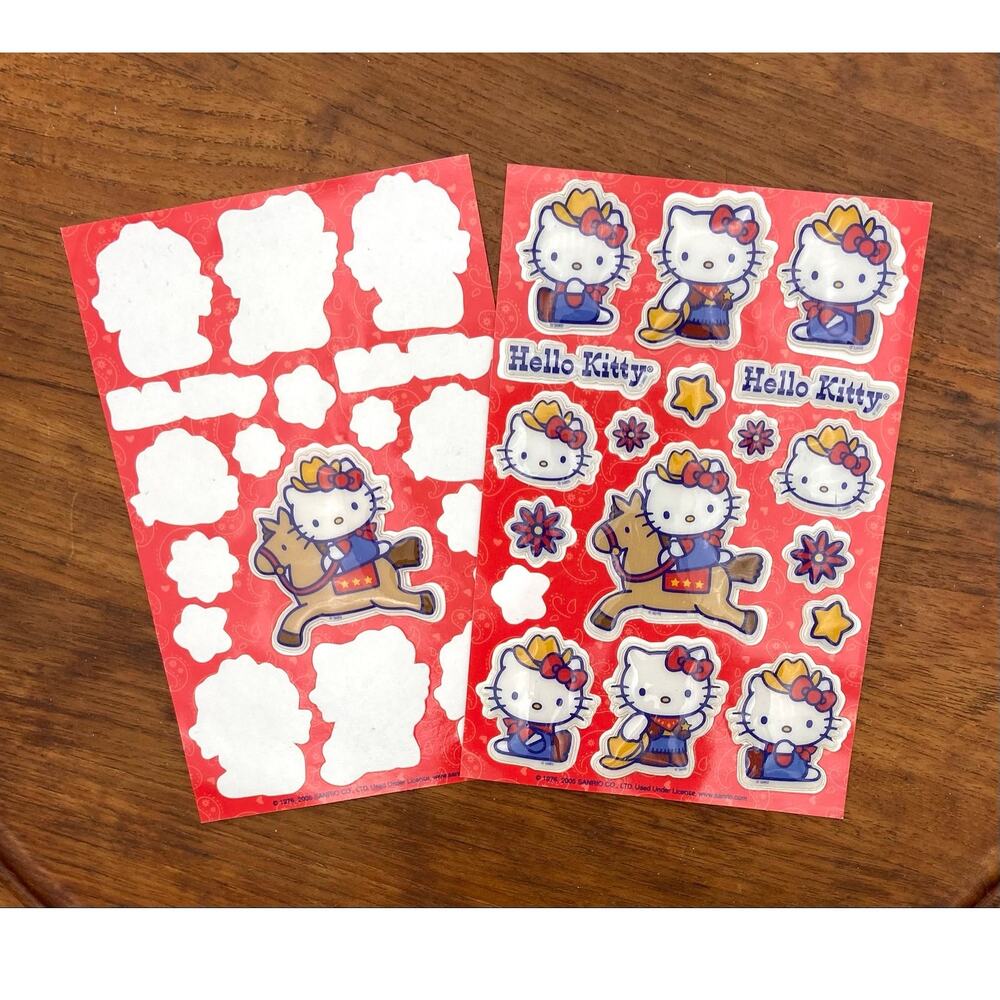 Vintage Hello Kitty Stickers Cowgirl Western Flowers Stars Partial Sheets 2005
